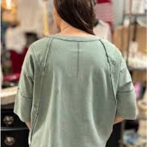 Anthropologie Easel Green Oversized Boxy Short Sleeve Terry Sweater